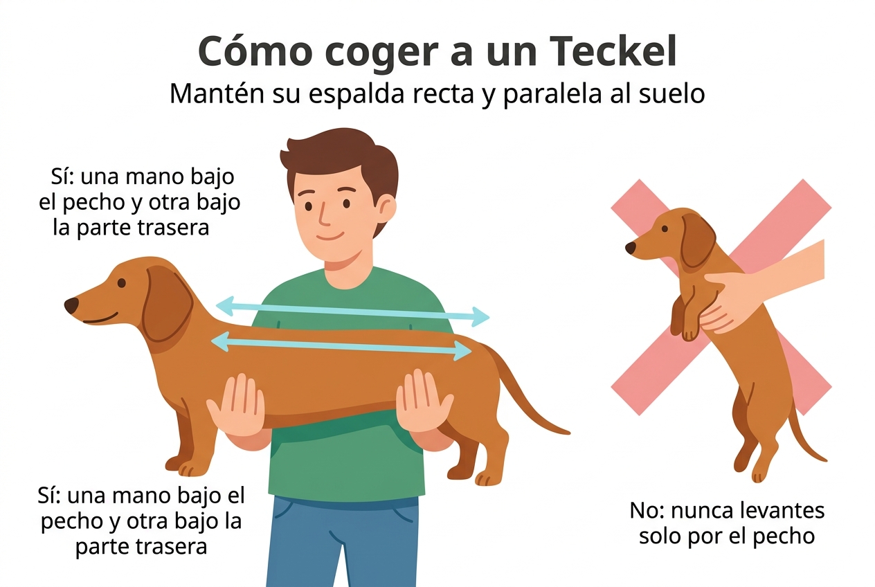 Cómo coger a un Teckel manteniendo la espalda recta y paralela al suelo